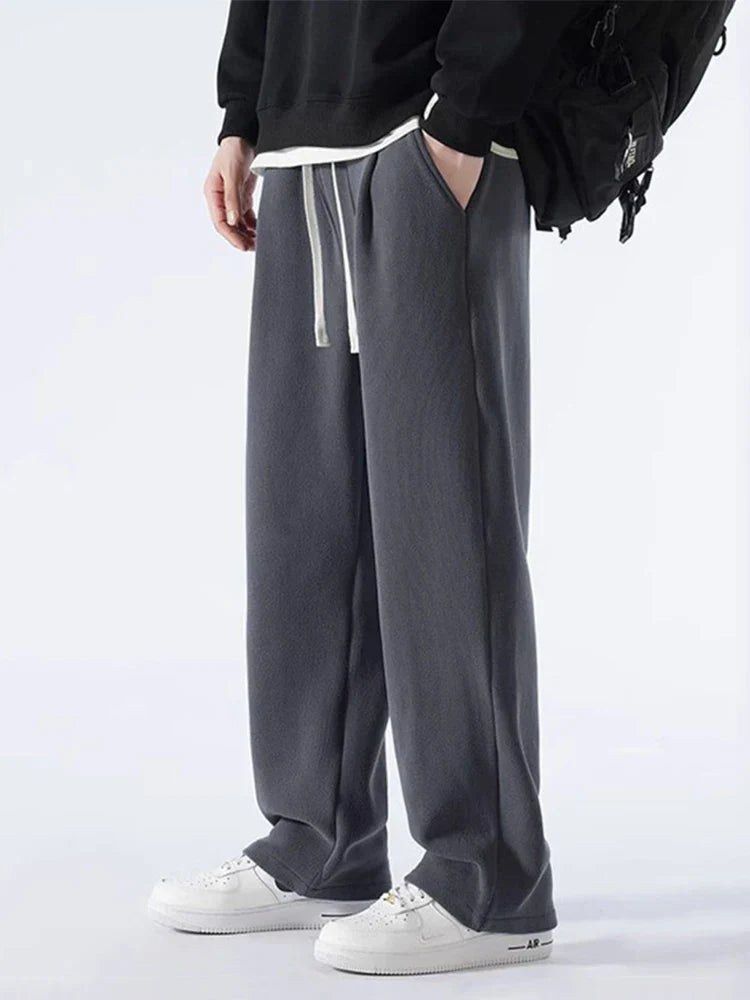 maoxiangshop Winter Thick Fleece Warm Sweatpants Men Streetwear Wide-Leg Straight Loose Track Pants Male Casual Thermal Velvet Trousers