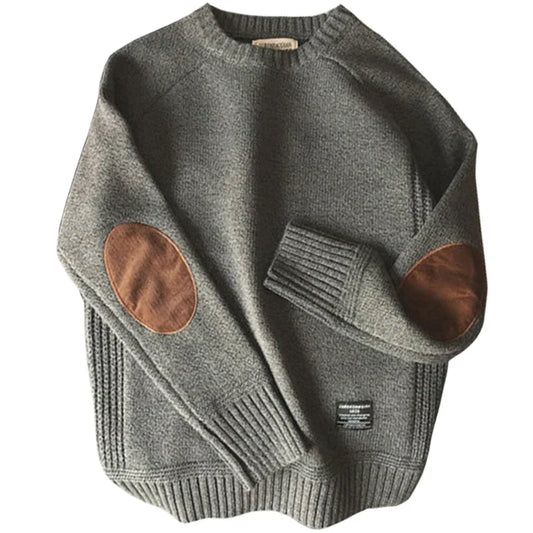 maoxiangshop New Men Pullover Sweater Fashion Patch Designs Knitted  Sweatshirt Harajuku Streetwear O Neck Pure Colour Causal Pullovers Top