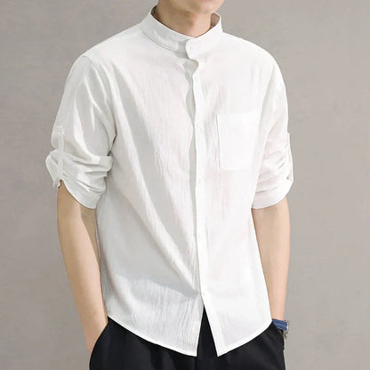 maoxiangshop Spring and Summer Stand Collar Five-point Mid-sleeve Fashionable Men's Short-sleeved Shirt Seven-point Sleeve Large Size Men's
