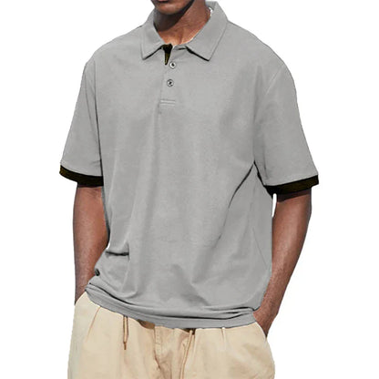 maoxiangshop New Men Short Sleeve Tshirt Summer Lapel Large Polo Shirts Large Collar Solid Color T Shirt for Men