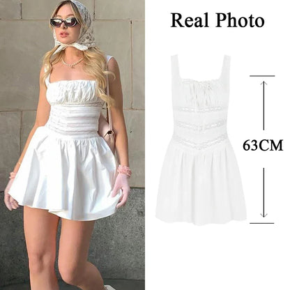 Elegant Casual Women's Dresses Cotton White Dress Sexy Birthday Dress V Neck A Line Holiday Lace Party Dresses Vintage