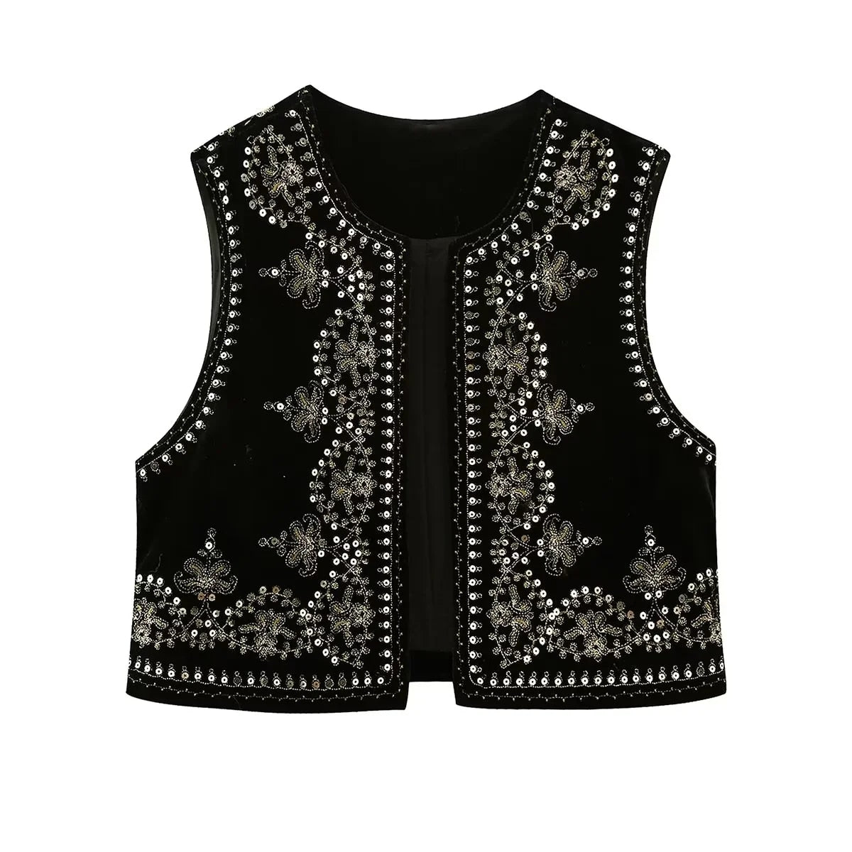 maoxiangshopWomen Fashion Y2k Vintage Floral Embroidery Vest Top V Neck Loose Casual Summer Woman Short Cardigan Waistcoat Chic Tops