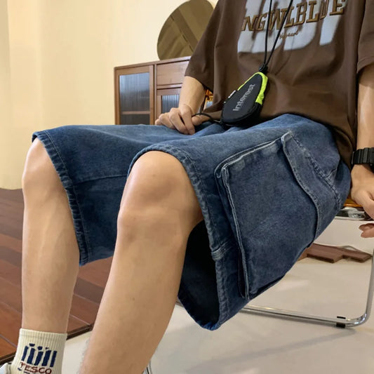 maoxiangshop Summer Men Denim Short Streetwear Vintage Korean Harajuku Pocket Jeans Shorts Hip Hop Cargo Pants Oversized Bottoms Male Clothes
