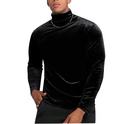 maoxiangshop New Long Sleeved Solid Color Tight Fitting T-Shirt, European and American Autumn and Winter Men's High Neck Velvet Base Sweater