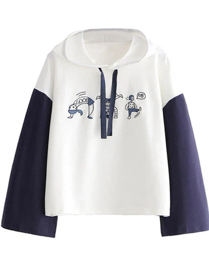 maoxiangshop Harakuju Graphic Casual Cotton Hooded Sweatshirt For Women Summer Patchwork Hoodies Female  Drawstring Pullover Top