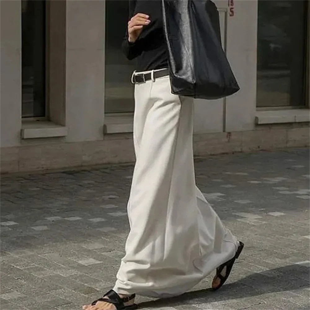 maoxiangshop -  White Long Straight Maxi Skirt for Women Summer Autumn Elegant   High Waist Office Lady Simple Skirt with Pocket Streetwear