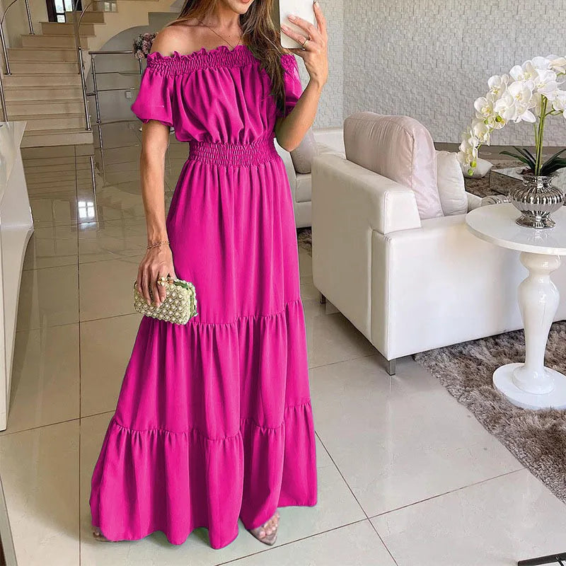 maoxiangshop Summer Boho Red Dress Fashion Short Sleeve Beach Long Dress Casual Loose Elegant Holiday Party Dresses For Women Robe Femme