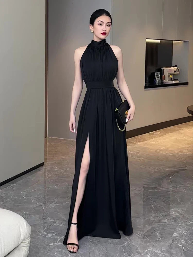 maoxiangshop Sexy Party Sleeveless Black Midi Dresses for Women Summer Korea Elegant Evening Prom Female Clothes Casual Chiffon Dress