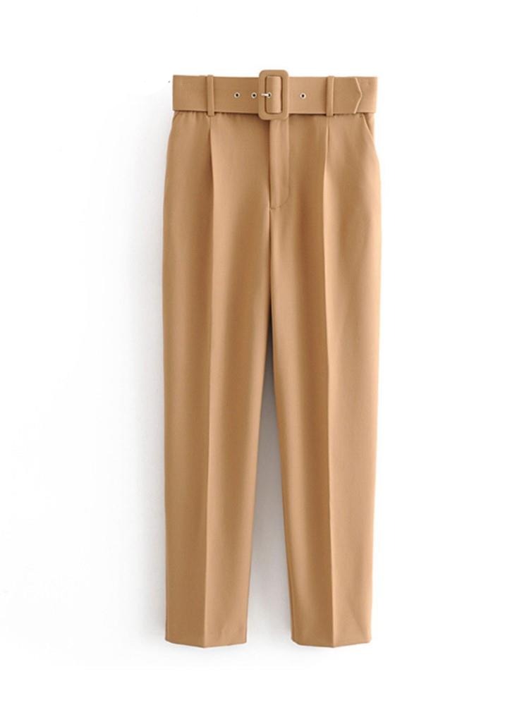 maoxiangshop Women Pants Spring Fall Traf Vintage High Waist With Belt Khaki Beige Ladies Ankle Women's Pants Suit Female Clothing