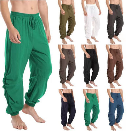 maoxiangshop Adult Men Pirate Pants Vintage Medieval Renaissance Lounge Costume Loose Pants Viking Black Brown Trouser