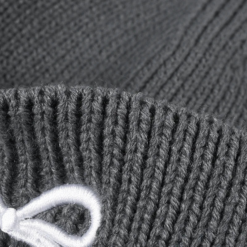 maoxiangshop  -  Winter Knitted Hat for Women Girls Bow Embroidery Woolen Beanies Korean Y2K Bowknot Hip Hop Caps Thick Elastic Ear Warmer Bonnet