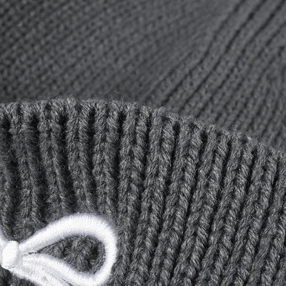 maoxiangshop  -  Winter Knitted Hat for Women Girls Bow Embroidery Woolen Beanies Korean Y2K Bowknot Hip Hop Caps Thick Elastic Ear Warmer Bonnet