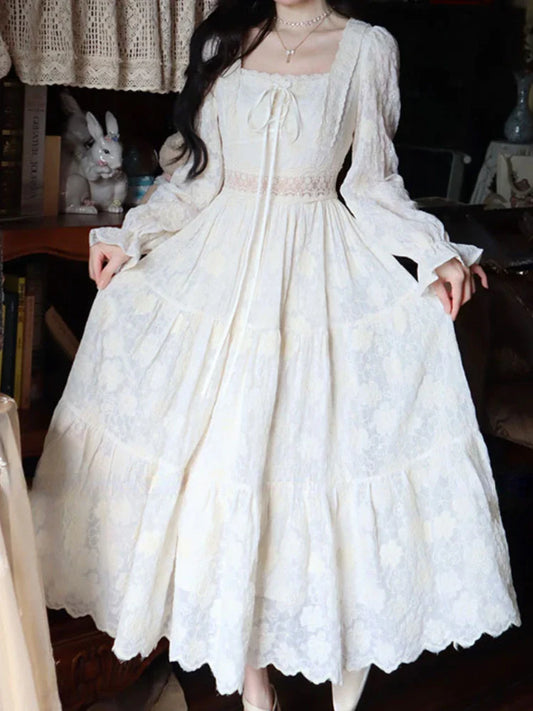 Elegant Vintage Fairy Dress Women Summer Long Sleeve Casual Princess Dress Female Court Retro Even Party Dress Korean Style