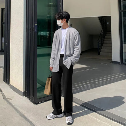 maoxiangshop Black Gray Suit Pants Men Fashionable Social Mens Dress Pants Korean Loose Casual Straight Trousers Mens Office Formal Pants