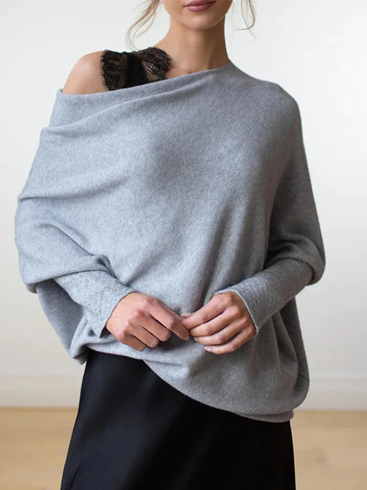 maoxiangshop Autumn And Winter New Women's Ribbed Knit Jumper Set Head Casual Bat Sleeve Round Neck Simple Versatile Knitwear Jumper