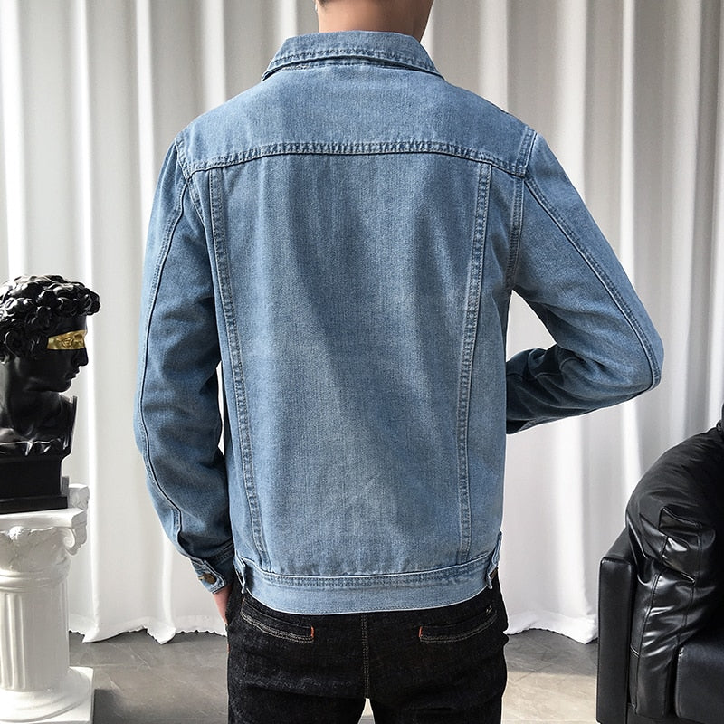maoxiangshop New Solid Casual Cotton Denim Jacket Men Plus Size M-5XL Lapel Single Breasted Jeans Jacket High Quality Denim Jackets Man