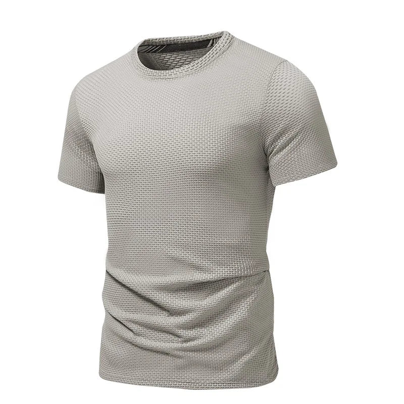 maoxiangshop Summer Ice Silk Streetwear Mens Short Sleeve Solid Color T-Shirts Breathable Basic T-shirt Beach  Lightweight T Shirt Homme