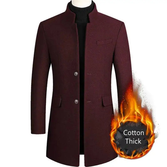 maoxiangshop New Autumn Winter Woolen Coat Men Casual Slim Fit Windbreaker Mid Length Men's Cardigans Blends Jacket Coats 4XL-M