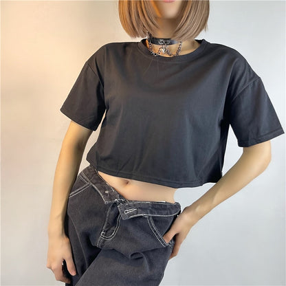 maoxiangshop Harajuku Butterfly Wings Black T-shirt Sexy Hollow Out Short Sleeve Crop Top E-girl Dark Academia Grunge Pullovers Tees Women