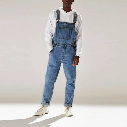 maoxiangshop Solid Color Jeans Overalls For Men Fashion Casual Suit High Waist Denim Jumpsuits Casual Oversized Pants Men Clothing Tracksuit
