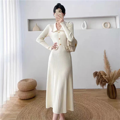 Elegant Knitted Midi Dress Women Black Long Sleeve Sweater Dresses Fall Winter Ladies Korean Fashion Bodycon Vestidos New