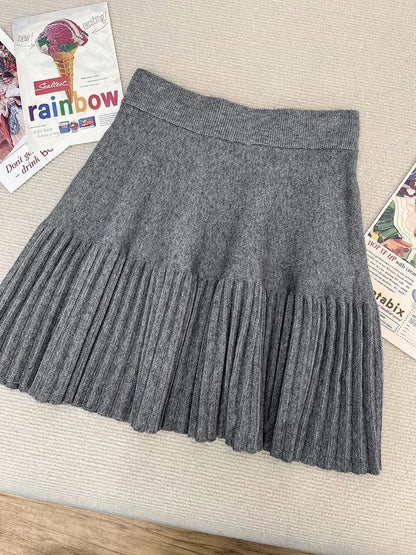 maoxiangshop  -  New Autumn Women's Knitted Three Pieces Sets Chic Office Ladies Pullover Sweater + High Waist Pleated Skirt Suits