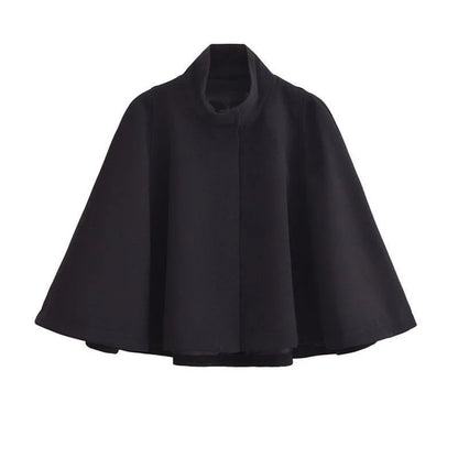 maoxiangshop  -  Cloak Style Solid Jacket Coat Women Stand Collar Loose Short Temperament Outerwears 2024 New Winter High Quality Lady Streetwear
