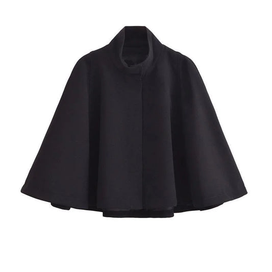 maoxiangshop  -  Cloak Style Solid Jacket Coat Women Stand Collar Loose Short Temperament Outerwears 2024 New Winter High Quality Lady Streetwear