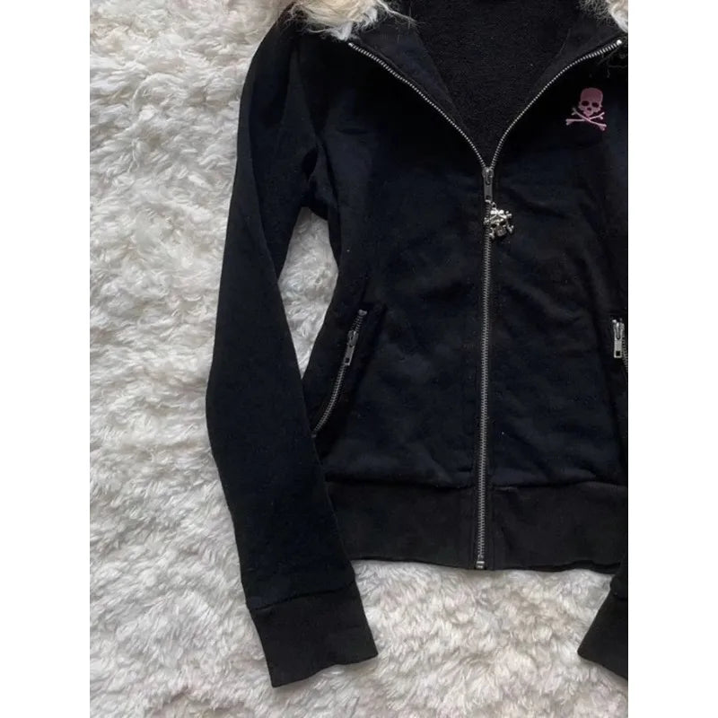 maoxiangshop  -  Y2k Warm with Fur Collar Short Fashion Sweatshirts Winter Long Sleeved Couple Tops Solid Zip Up Slim and Versatile Hoodies women
