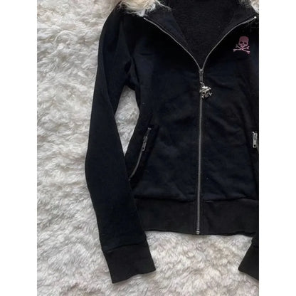 maoxiangshop  -  Y2k Warm with Fur Collar Short Fashion Sweatshirts Winter Long Sleeved Couple Tops Solid Zip Up Slim and Versatile Hoodies women