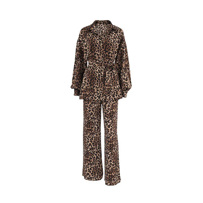 maoxiangshop  -  Leopard Street Pants Suits Women Oversize Printing Shirts And Wide Legs Pants Ladies Casual Sets Autumn 2024 Chic