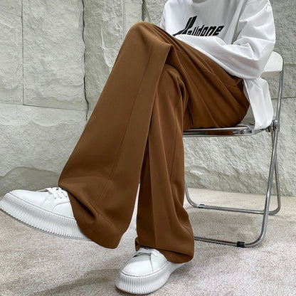 maoxiangshop Solid Color Suit Pants Men Fashion Society Mens Dress Pants Korean Loose Straight Flared Pants Mens Office Formal Trousers M-2XL