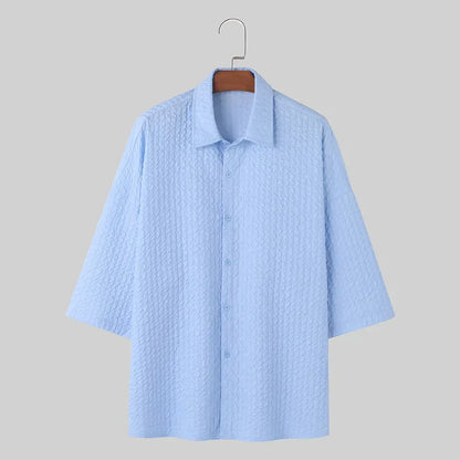 maoxiangshop Handsome Well Fitting Tops New Men's Loose Pleated Design Shirts Casual Streetwear Male Short Sleeved Blouse S-5XL 2024
