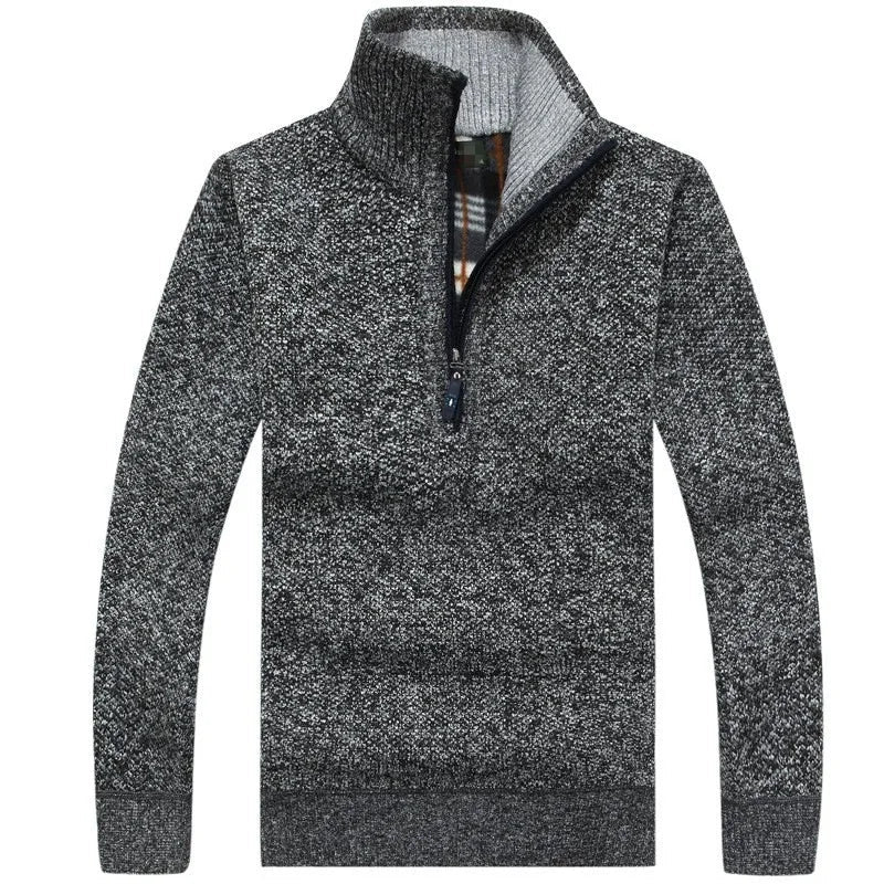 maoxiangshop MEN WINTER OUTFIT Men's Fleece Thicker Sweater Half Zipper Turtleneck Warm Pullover High Quality Male Slim Knitted Wool Sweaters For Spring