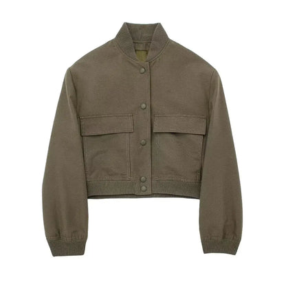 maoxiangshop  -  Y2K Style Jacket Women New Autumn Big Pocket French Jacket Coat Women Solid Color Single-breasted Baseball Outerwear Tops
