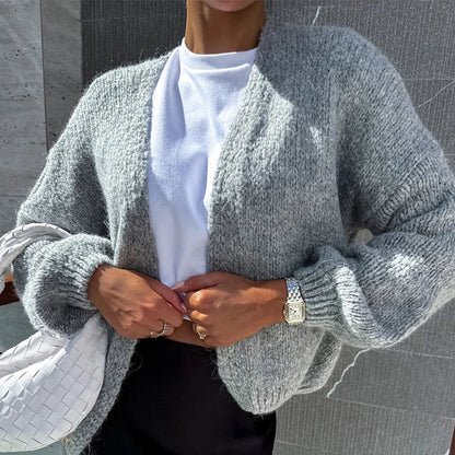 maoxiangshop  -  Winter Cardigan Warm Solid Color Thickness Cardigan New Autumn Loose Long Sleeved Women Sweater Commuter 2024 Knit Fleece Coat