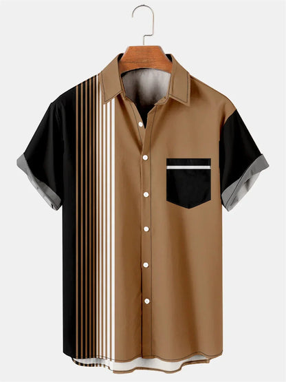 maoxiangshop Summer New Men's Pocket Short Sleeve Shirt Fashion Casual Solid Color Panel Lapel Beach High Quality Top Comfortable Soft Fabric