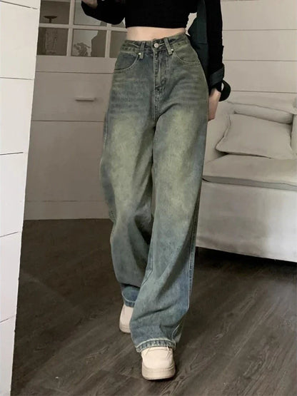 maoxiangshopY2k Baggy Wide Leg Jeans Women Vintage Streetwear Washed Denim Pants Grunge Basic Slouchy Blue Trousers Femme Spring