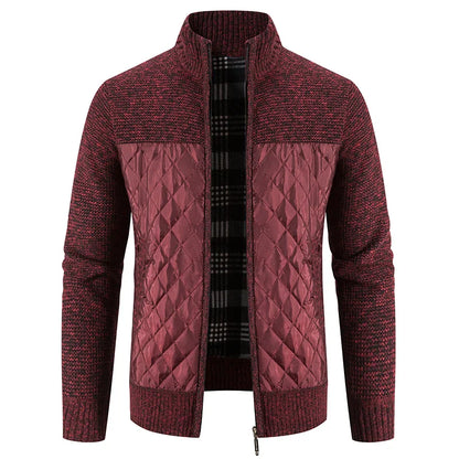 maoxiangshop Men Sweater Jacket Fashion Winter Coat Fleece Hoodies High Quality Luxury Checkered Hooded Knit Cardigan Male Outer Wear