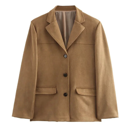 maoxiangshop  -  High Street Suede Jacket Cardigan Women's Long Sleeve Loose Lapel Solid Color Fashion Retro For Women Jacket Autumn and Winter