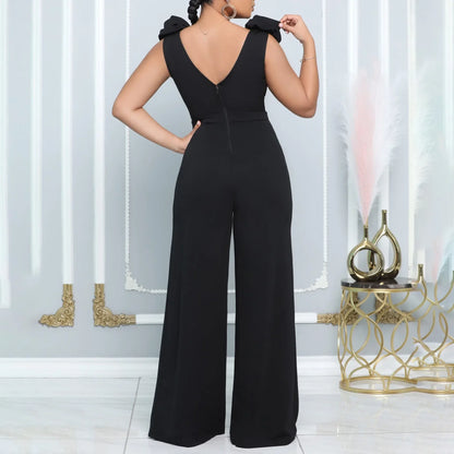 maoxiangshop Elegant Jumpsuits & Rompers for Women V Neck Sleeveless Belt Waisted Straight Luxury Female Birthday Party Dinner Outfits Cloth