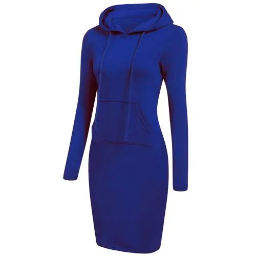 maoxiangshop Women Hoodies Winter Dresses Women Solid Color Long Sleeve Sweatshirts Bodycon Autumn Dress Women Robe Femme Knee Length Dress