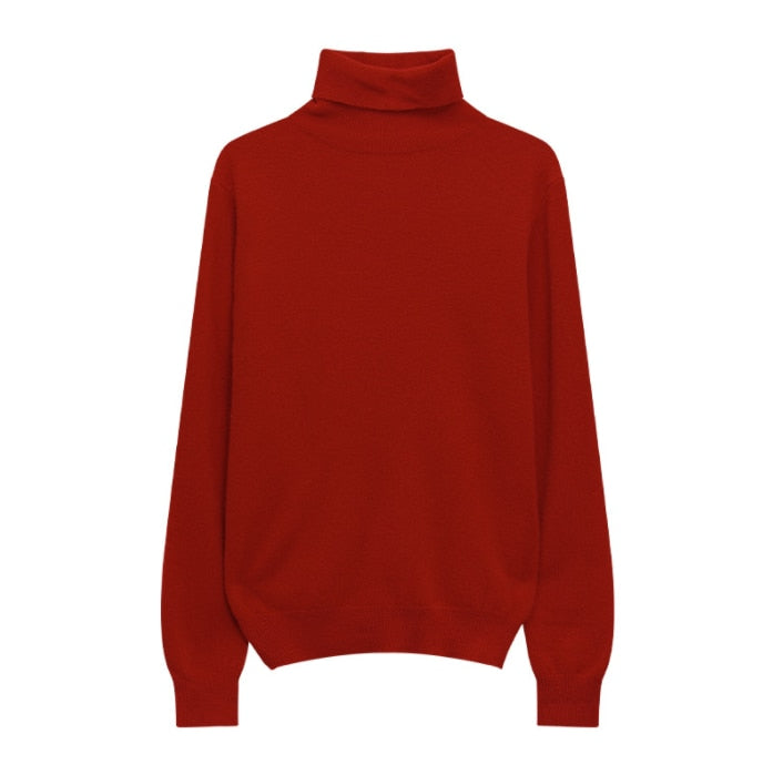 maoxiangshop Winter High Quality Wwomen's Wool Sweater Solid Color High-neck Pullover Long-sleeved Knit Top