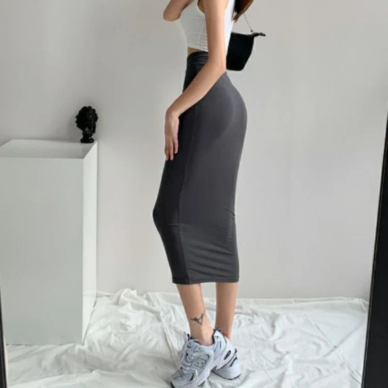 maoxiangshop Midi Pencil Skirts Women Slim Elastic Hotsweet European Style Fashionable Summer High Waist All-match Streetwear Young Sexy Lady