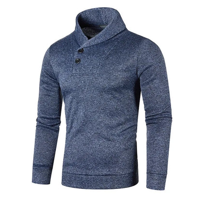 maoxiangshop Sweatwear Half Turtleneck Mens Sweaters Button Neck Solid Color Warm Slim Thick Sweatshirts Winter Pullover Men