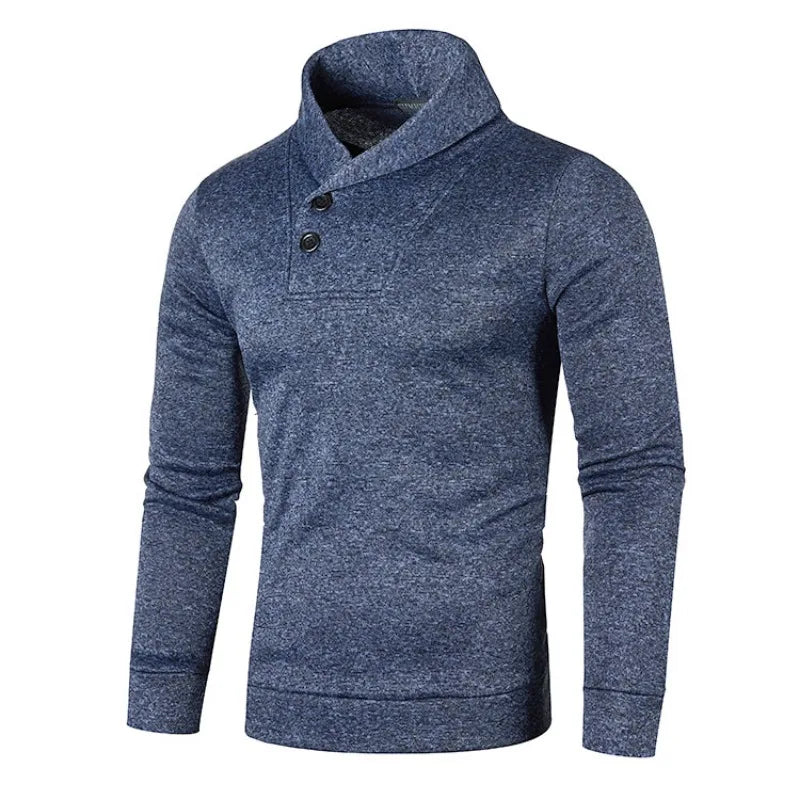 maoxiangshop Sweatwear Half Turtleneck Mens Sweaters Button Neck Solid Color Warm Slim Thick Sweatshirts Winter Pullover Men