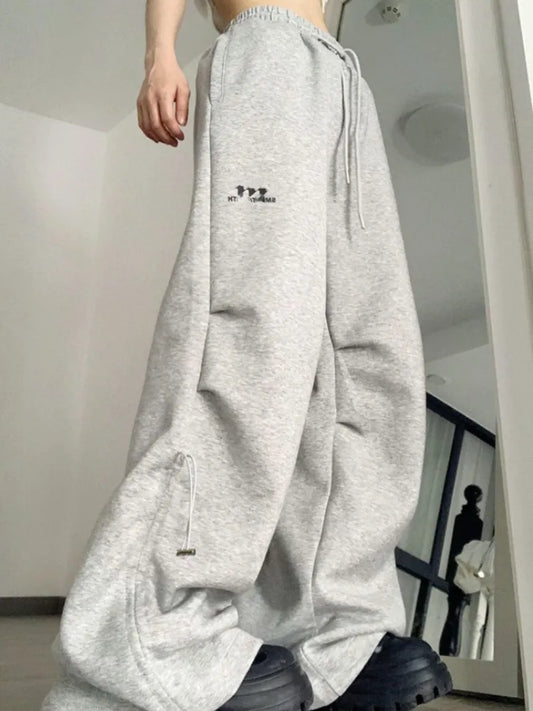 maoxiangshopGray Sweatpants Vintage Casual Hip Hop Black Wide Leg Trousers Oversized Korean Fashion Female Streetwear Sports Joggers
