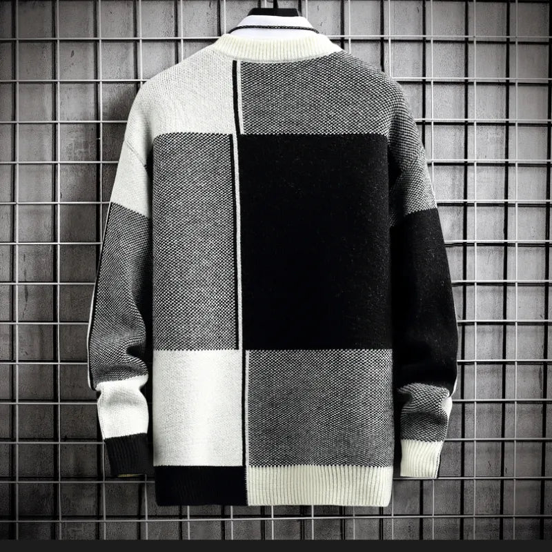 maoxiangshop Half High Collar Color Blocking Warm Sweater/ High Quality Men Spring Autumn Slim Leisure Korean Long Sleeve Loose Knit Pullover