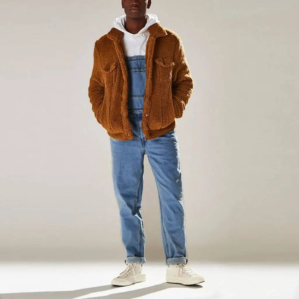 maoxiangshop Solid Color Jeans Overalls For Men Fashion Casual Suit High Waist Denim Jumpsuits Casual Oversized Pants Men Clothing Tracksuit