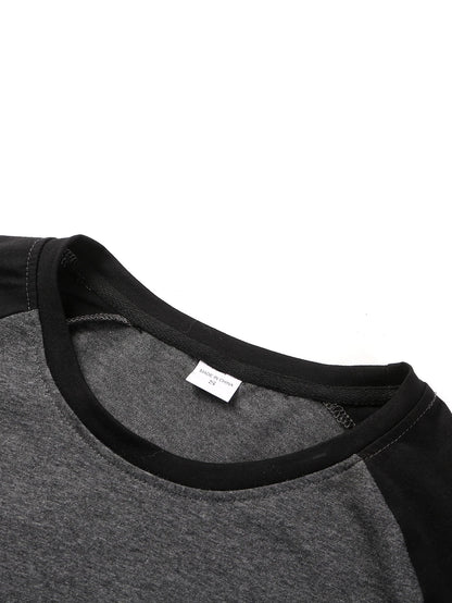 maoxiangshop New Casual Fashion Long Sleeves T Shirt Men Spring Autumn Patchwork Gym Clothing Fitness T-shirt Sports Raglan Sleeves Tshirt